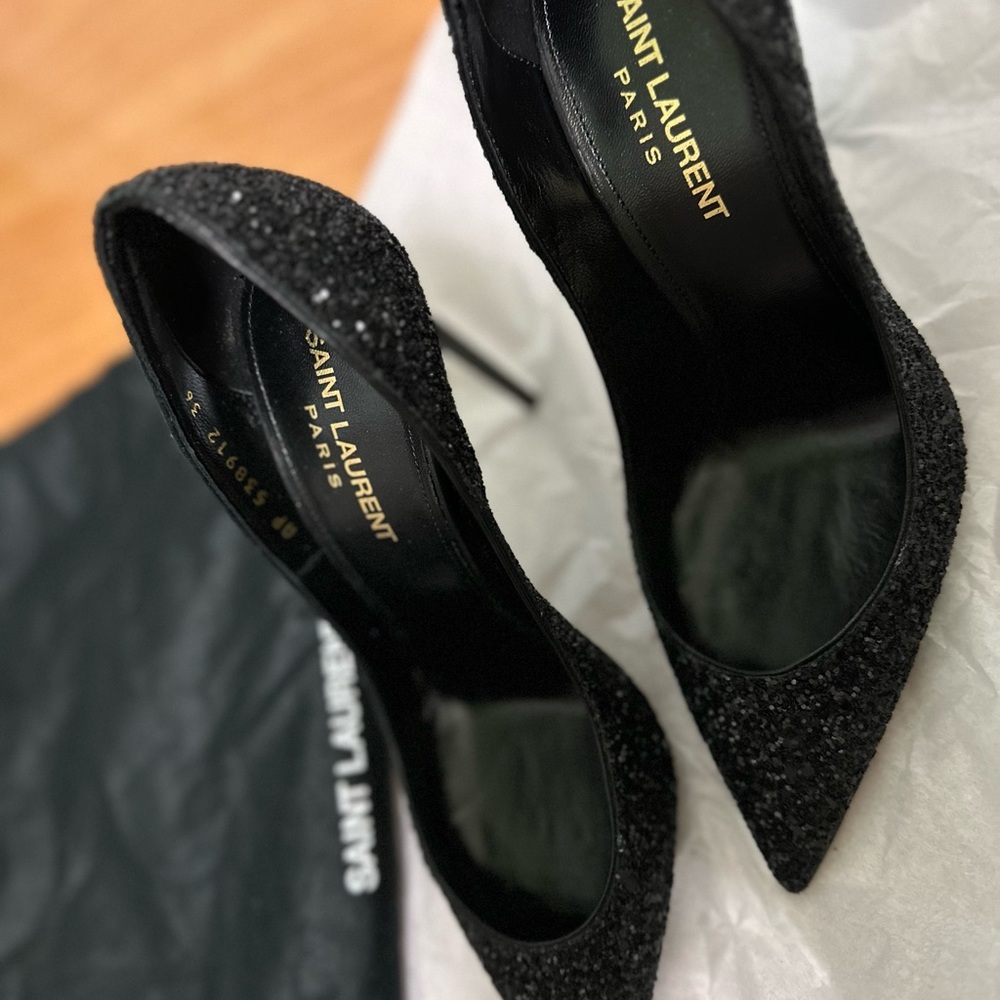 Saint Laurent Black Glitter Heel